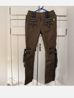 Hot Topic Olive Green Grommet Strap Utility Pants